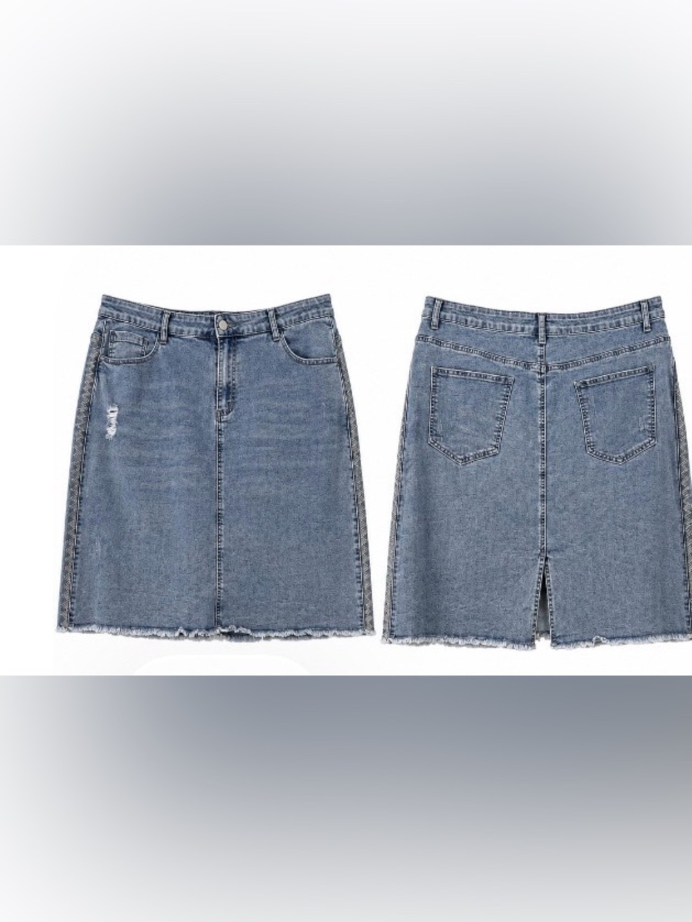 Agnes Orinda Embroidered Blue Denim A-Line Skirt. 2X
